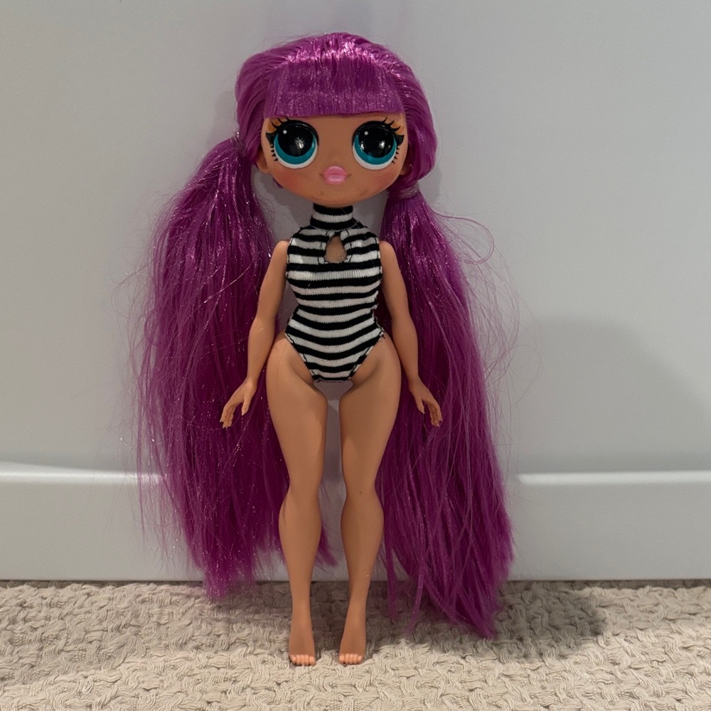 LOL OMG Surprise Doll with Purple Hair and Striped Outfit